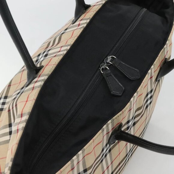 Burberrys Nova Check Blue Label Tote Bag Nylon Beige Silver Auth - Picture 11 of 16